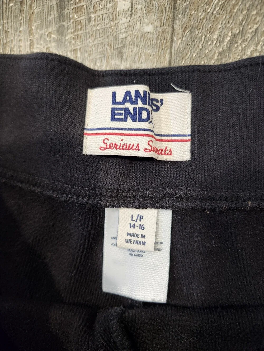 Lands’ End Serious Sweats Black Pull-On Pants Large Petite 14-16
